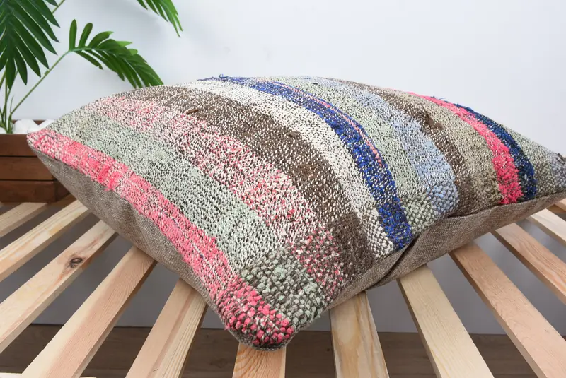 24x24 Blue Pillow Sham, Garden Cushion Cover, Kilim Cushion Sham, Cushion Cover, Turkish Kilim Pillow, Handmade Cushion Cover, Home Decor Pillow - 6
