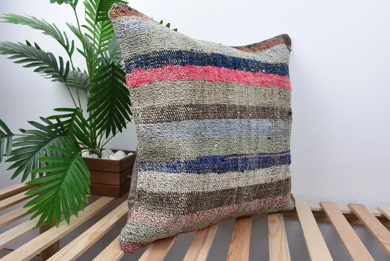 24x24 Blue Pillow Sham, Garden Cushion Cover, Kilim Cushion Sham, Cushion Cover, Turkish Kilim Pillow, Handmade Cushion Cover, Home Decor Pillow - 4