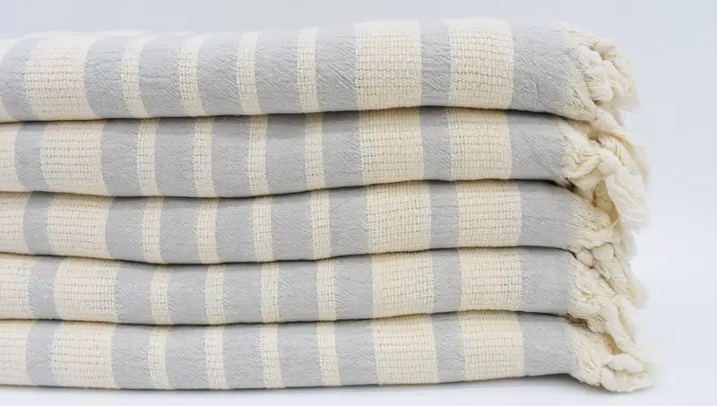 Gray Striped Turkish Bath Towel, Organic Cotton, 70x34 Inches