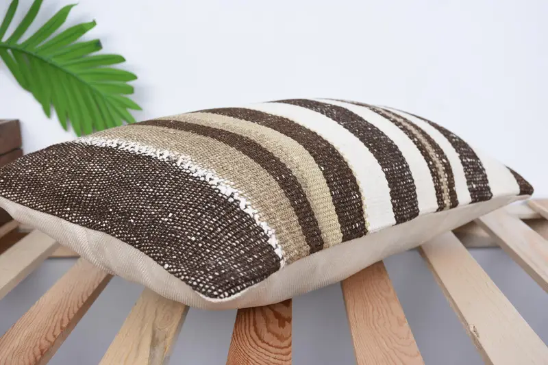 Throw Kilim Pillow, Rustic Cushion Cover, 12x20 Brown Pillow Sham, Neutral Throw Cushion Cover, Pillow Sham, Vintage Pillow, Boho Pillow Sham Cover - 6