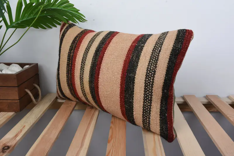 Meditation Pillow Case, Boho Chic Pillow Case, Gift Pillow, Pillow, Boho Pillow, 12x20 Beige Pillow, Bolster Throw Cushion, Handmade Kilim Cushion - 5