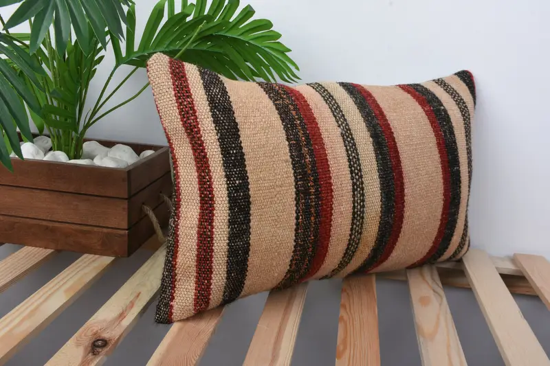 Meditation Pillow Case, Boho Chic Pillow Case, Gift Pillow, Pillow, Boho Pillow, 12x20 Beige Pillow, Bolster Throw Cushion, Handmade Kilim Cushion - 4