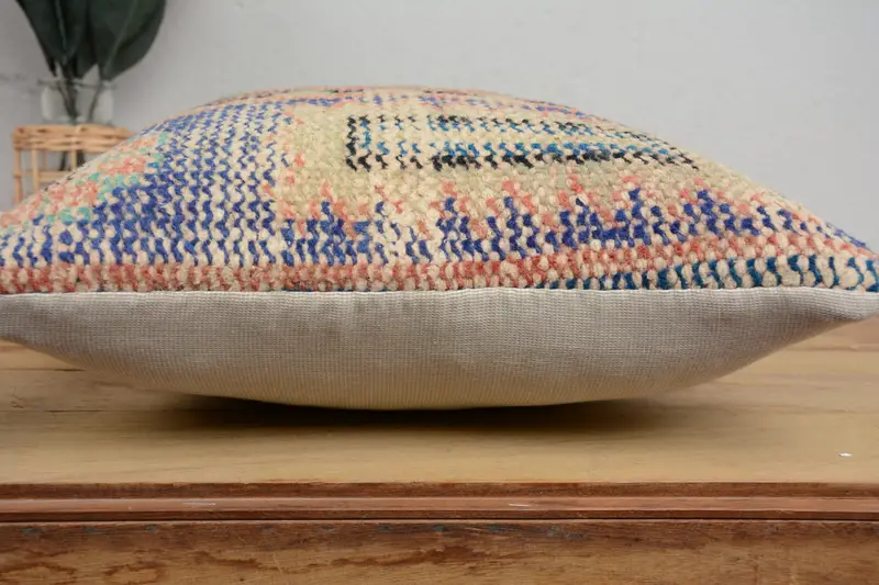 Ethnic Pillow Cover Pillow, Boho Pillow, 14x14 Blue Pillow Cover, Cushion, Kilim Cushion Sham, Anatolian Pillow Sham, Turkish Kilim Pillow - 5