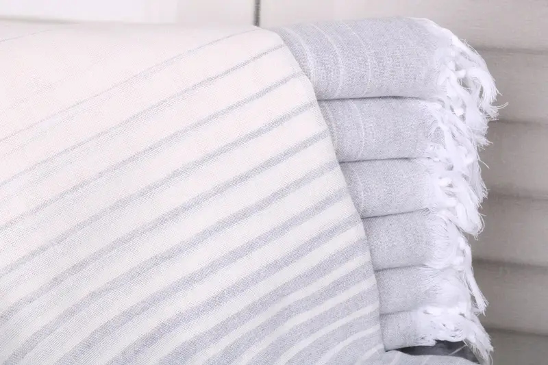 Custom Monogrammed Beach Towel Light Gray Striped, 40x69 Inches