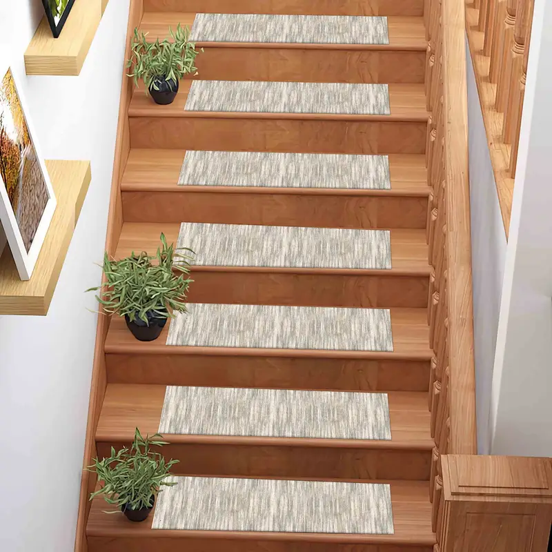 Beige Striped Printed Rug: Ethnic Kilim Design for Stairs
