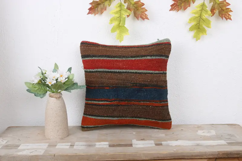 Vintage Throw Pillow Case, 12x12 Blue Cushion, Pet Cushion, Throw Kilim Pillow, Home Decor Pillow, Antique Pillows, Cushion Cover - 2