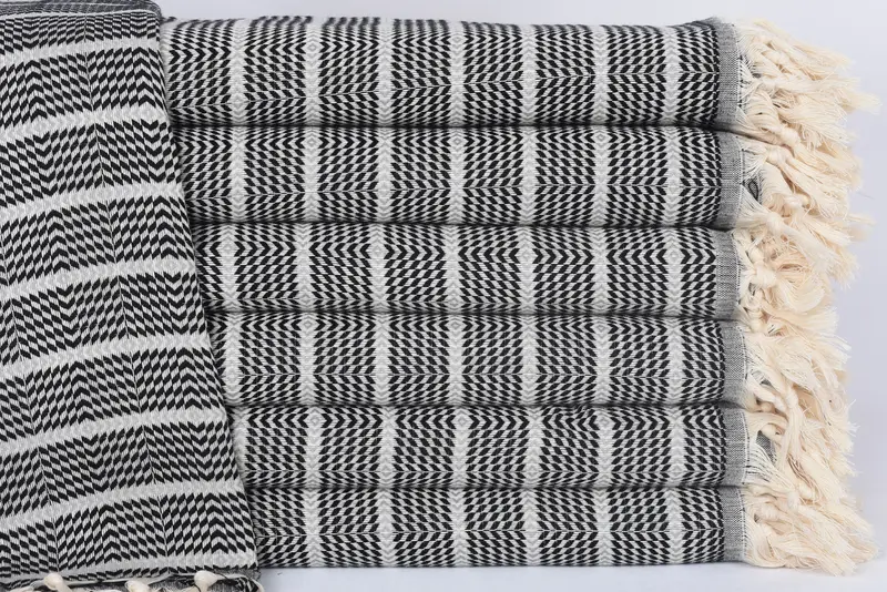 Bachelor Gifts, 70x40 Black-Light Gray Striped Organic Cotton Towel