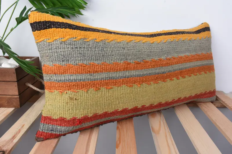 Vintage Kilim Pillow Cushion, Customized Pillow Cover, Pillow for Sofa, Cushion, Interior Designer Pillow, 12x24 Orange Pillow, Home Decor Pillow - 5