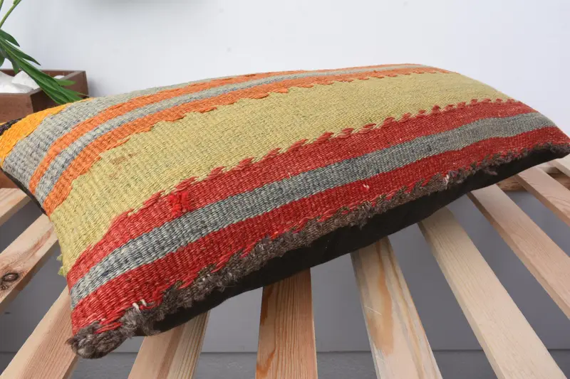 Vintage Kilim Pillow Cushion, Customized Pillow Cover, Pillow for Sofa, Cushion, Interior Designer Pillow, 12x24 Orange Pillow, Home Decor Pillow - 6
