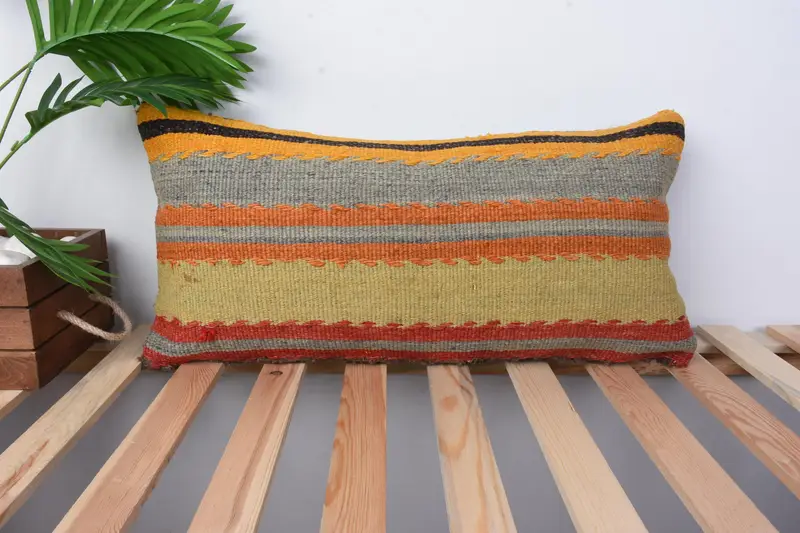Vintage Kilim Pillow Cushion, Customized Pillow Cover, Pillow for Sofa, Cushion, Interior Designer Pillow, 12x24 Orange Pillow, Home Decor Pillow - 1