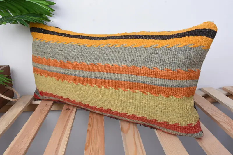 Vintage Kilim Pillow Cushion, Customized Pillow Cover, Pillow for Sofa, Cushion, Interior Designer Pillow, 12x24 Orange Pillow, Home Decor Pillow - 4