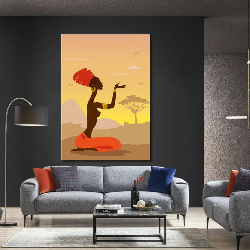 African Girl Art Decor, Ethnic Wall Art, Black Woman For Wall, Large Wall Art Canvas, Wall Art Canvas, African Women Canvas, Silhouette Art - 2