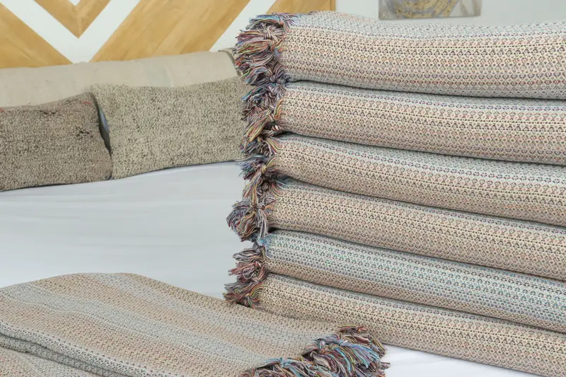 Turkish Cotton Blanket, Monogram Blanket, Engagement Gift, Housewarming Gift, Boho Throw Blankets, 90x88 Cotton Colorful Diamond Towel - 3
