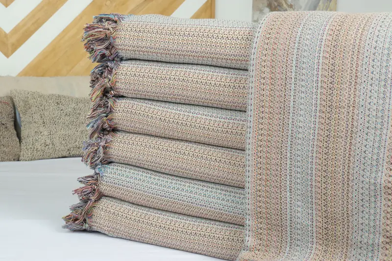 Turkish Cotton Blanket, Monogram Blanket, Engagement Gift, Housewarming Gift, Boho Throw Blankets, 90x88 Cotton Colorful Diamond Towel - 2