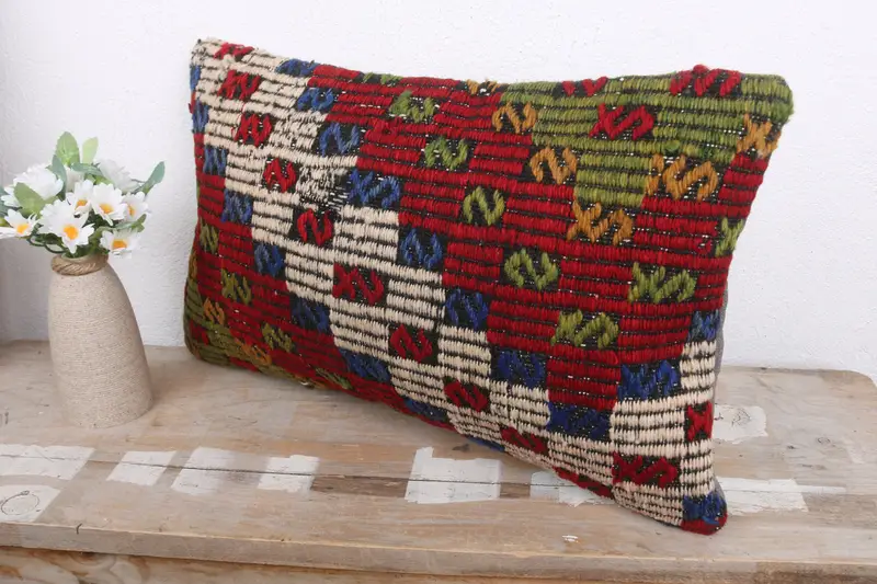 Decorative Throw Pillow Sham, 12x20 Red Pillow Case, Throw Kilim Pillow, Vintage Kilim Pillow, Pillow Cover, Boho Pillow Sham Cover - 4