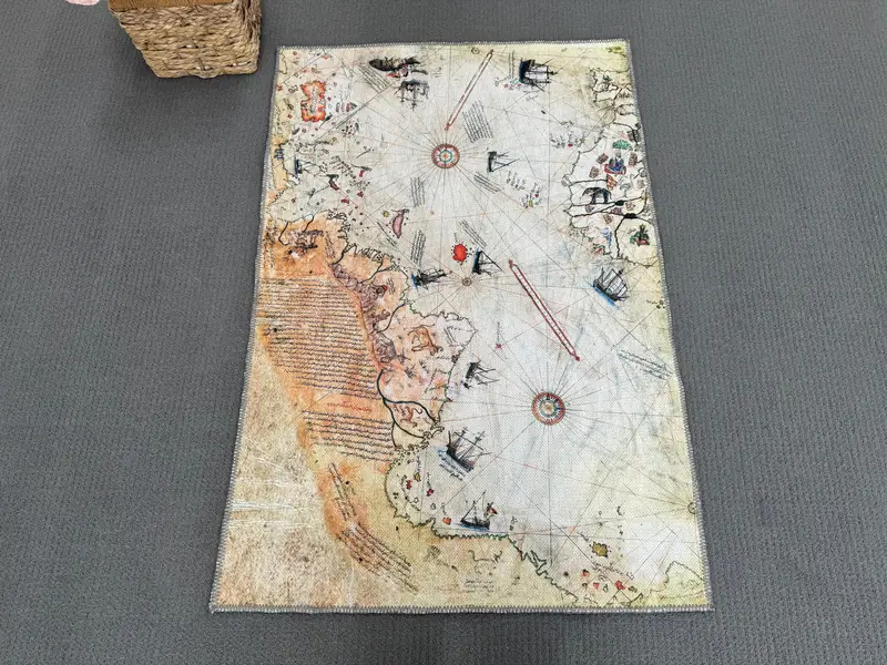 Antique Map Printed Rug: Vintage Piri Reis Ottoman Empire Design