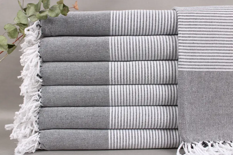 Personalized Turkish Towel Black Stripes, Beige, 36x71 Inches