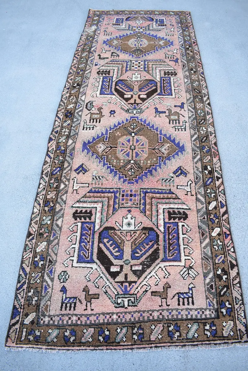 Türk 3.1x9.1 ft Halı, Oushak Vintage Halı, Bej İkat Halı Yün - 1