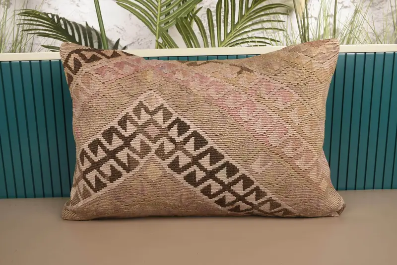 Geometric Throw Pillow Cover, 16x24 inch Pink Bench Gift Pillow - 1