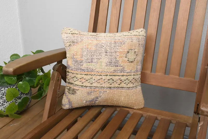 Orange & Lila besticktes Kissen, 12x12 handgemachtes Wurfkissen