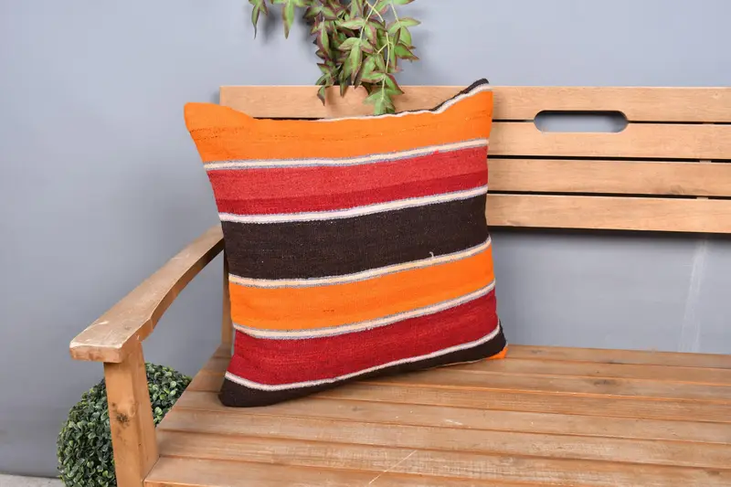 Meditation Pillow Sham, Anatolian Cushion, Throw Kilim Pillow, Pillow for Couch, 20x20 Red Pillow Cover, Pillow, Tribal Pillow, Pillow for Sofa - 1