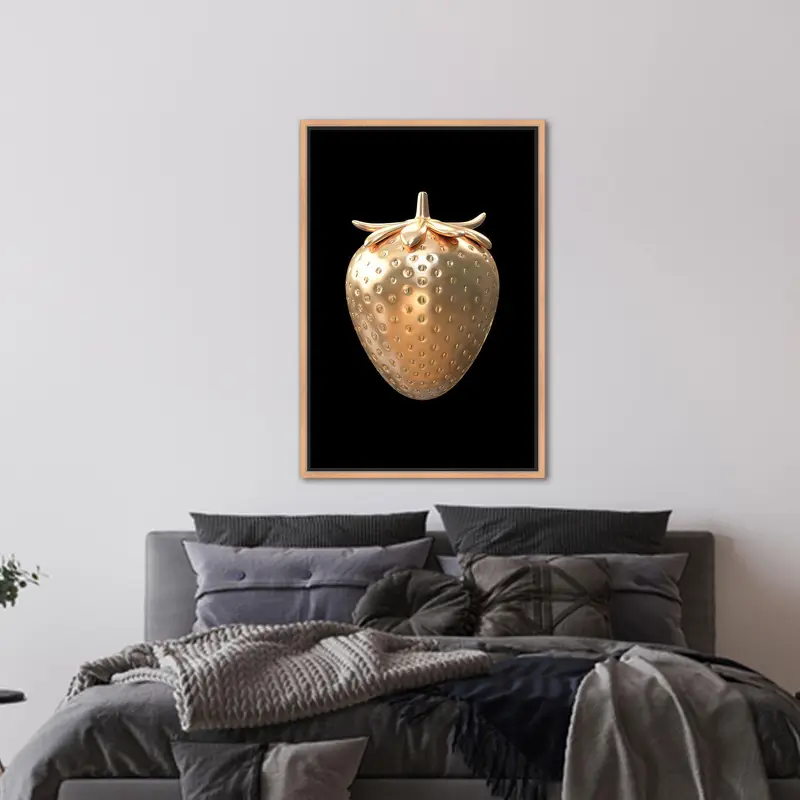 Goldene Erdbeer-Leinwand: Trendiger Mode-Kunstdruck