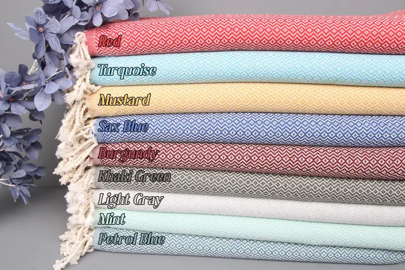 Beach Towel Organic Cotton Diamond Towel Beige, 40x71 Inches