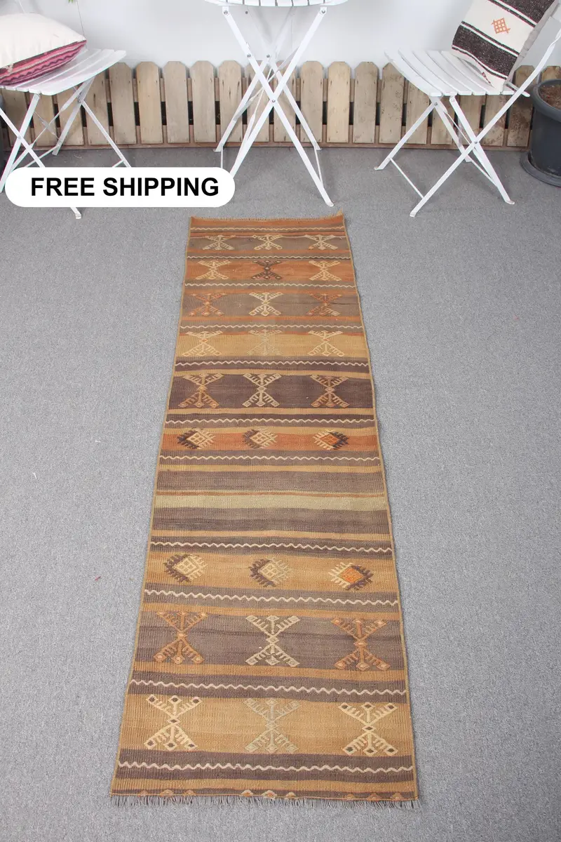 Brown & Orange Rug, 1,8x6,1 ft Botanical Design