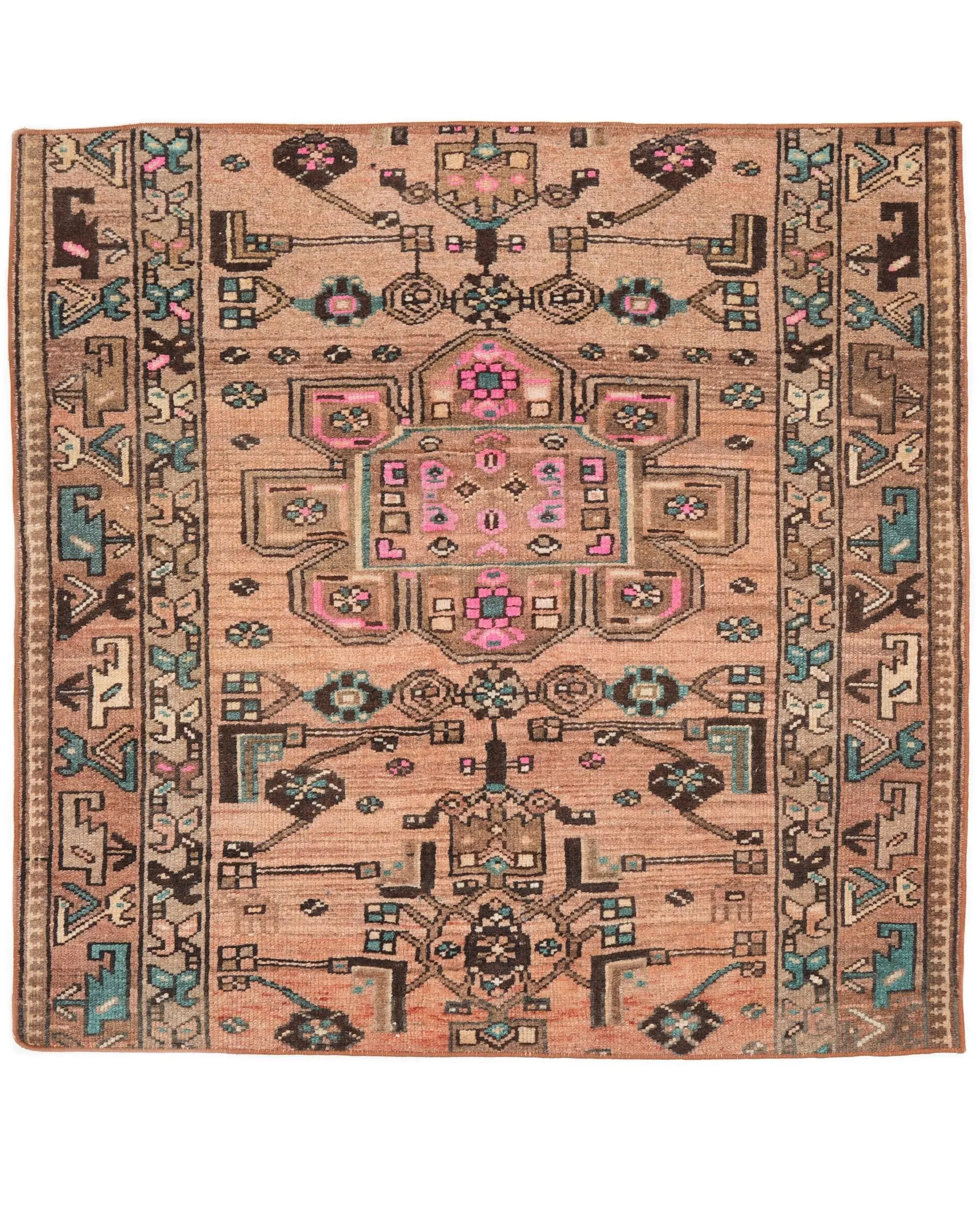 Turkish 3.6x3.7 ft Rug, Vintage Rug, Brown Moroccan Rug Wool - 1