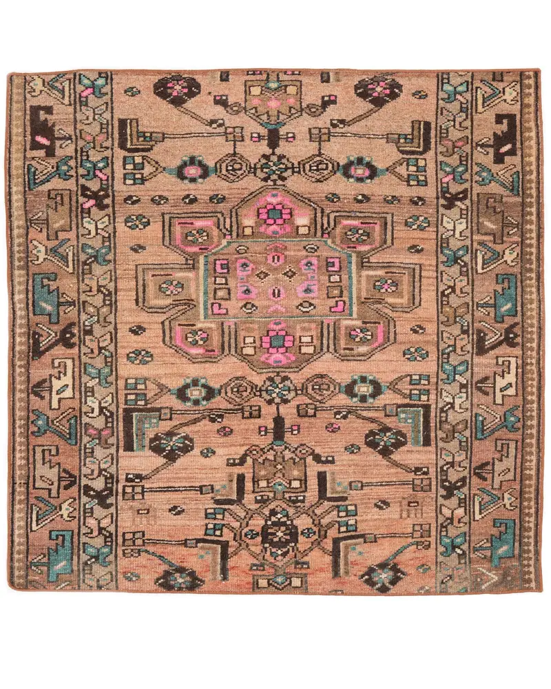 Bronze Moroccan Rug, 3.6x3.7 ft Blue Accent