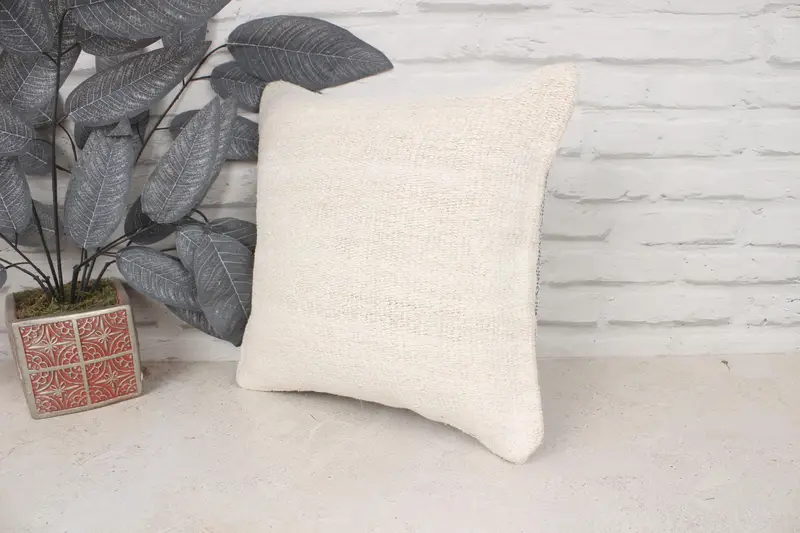 14x14 Beige Cushion Cover, Throw Kilim Pillow, Pillow Cover, Handmade Kilim Cushion, Outdoor Patio Pillow Cover, Home Decor Pillow - 4