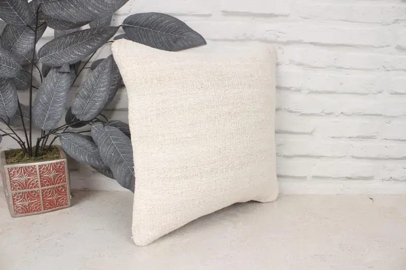14x14 Beige Cushion Cover, Throw Kilim Pillow, Pillow Cover, Handmade Kilim Cushion, Outdoor Patio Pillow Cover, Home Decor Pillow - 3