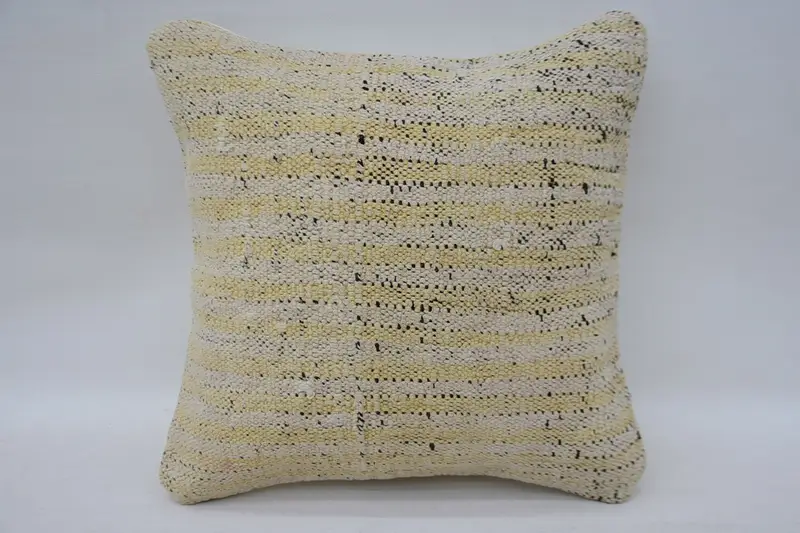 Coastal Turkish Beige Euro Sham, Handwoven Antique Striped Small Square Gift for Her Cushion - 1