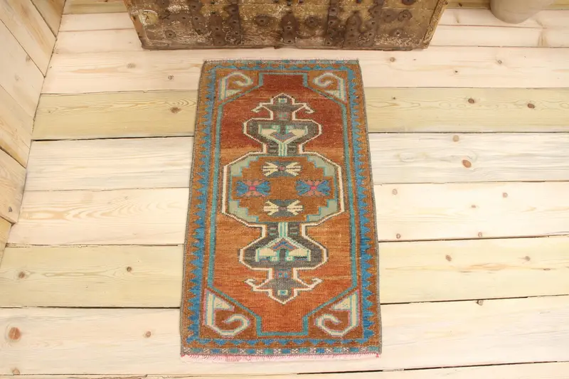 Handmade 0,1x0,2 ft Rug, Brown & Blue Camouflage