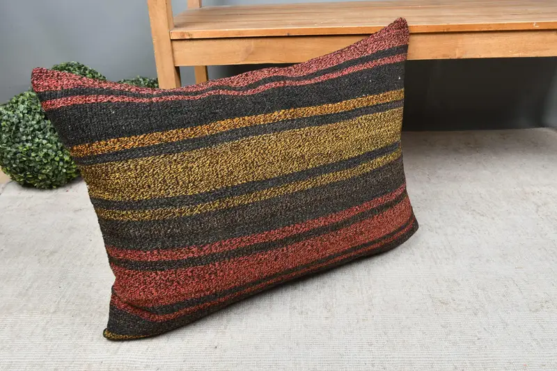 Kilim Pillow Cover, Vintage Pillow, Nomadic Pillow Cover, 20x28 Brown Pillow, Nautical Throw Cushion, Cushion Cover, Pillow for Couch - 7