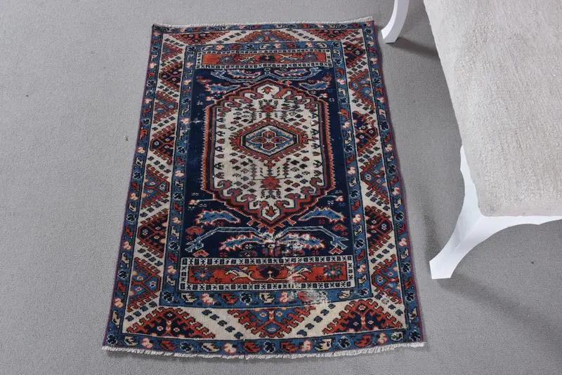 Blauer Orientteppich, 2,4x3,5 Fuß, elegante Wohndekoration