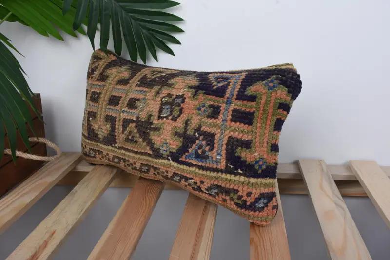 Pillow for Sofa, Bench Pillow Cover, Vintage Kilim Pillow Cushion, Ethnical Kilim Rug Pillow, Cushion Cover, Antique Pillows, 8x16 Blue Pillow Sham - 5