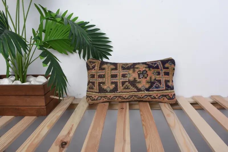 Pillow for Sofa, Bench Pillow Cover, Vintage Kilim Pillow Cushion, Ethnical Kilim Rug Pillow, Cushion Cover, Antique Pillows, 8x16 Blue Pillow Sham - 1