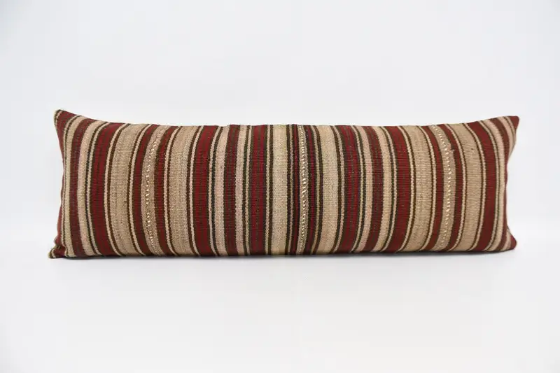 Striped Turkish Rectangle Pillow Sham, 16x48 inch Beige Outdoor Antique Pillow - 1