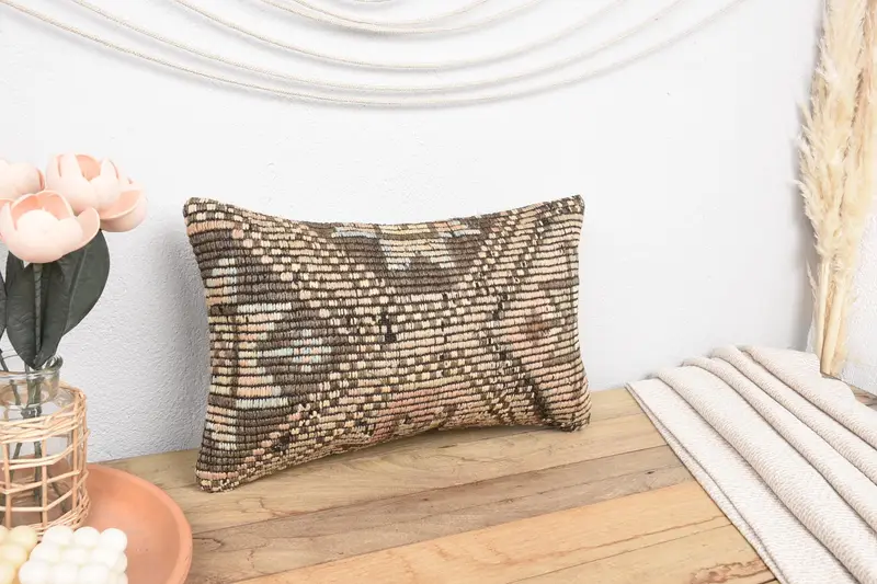 Kilim Pillow, Handwoven Pillow Cover Pillow Case, Designer Throw Cushion, Interior Designer Pillow, Boho Pillow, Cushion, 12x20 Brown Pillow Case - 1