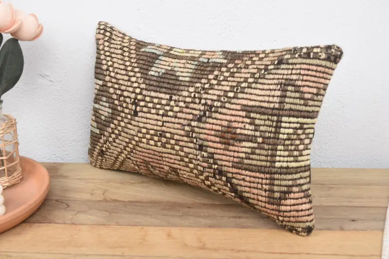 Kilim Pillow, Handwoven Pillow Cover Pillow Case, Designer Throw Cushion, Interior Designer Pillow, Boho Pillow, Cushion, 12x20 Brown Pillow Case - 4