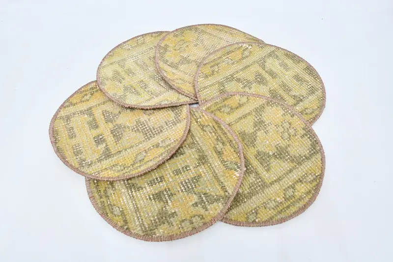 Bohemian Circle Placemats, Brown Cotton & Wool Boho Decor