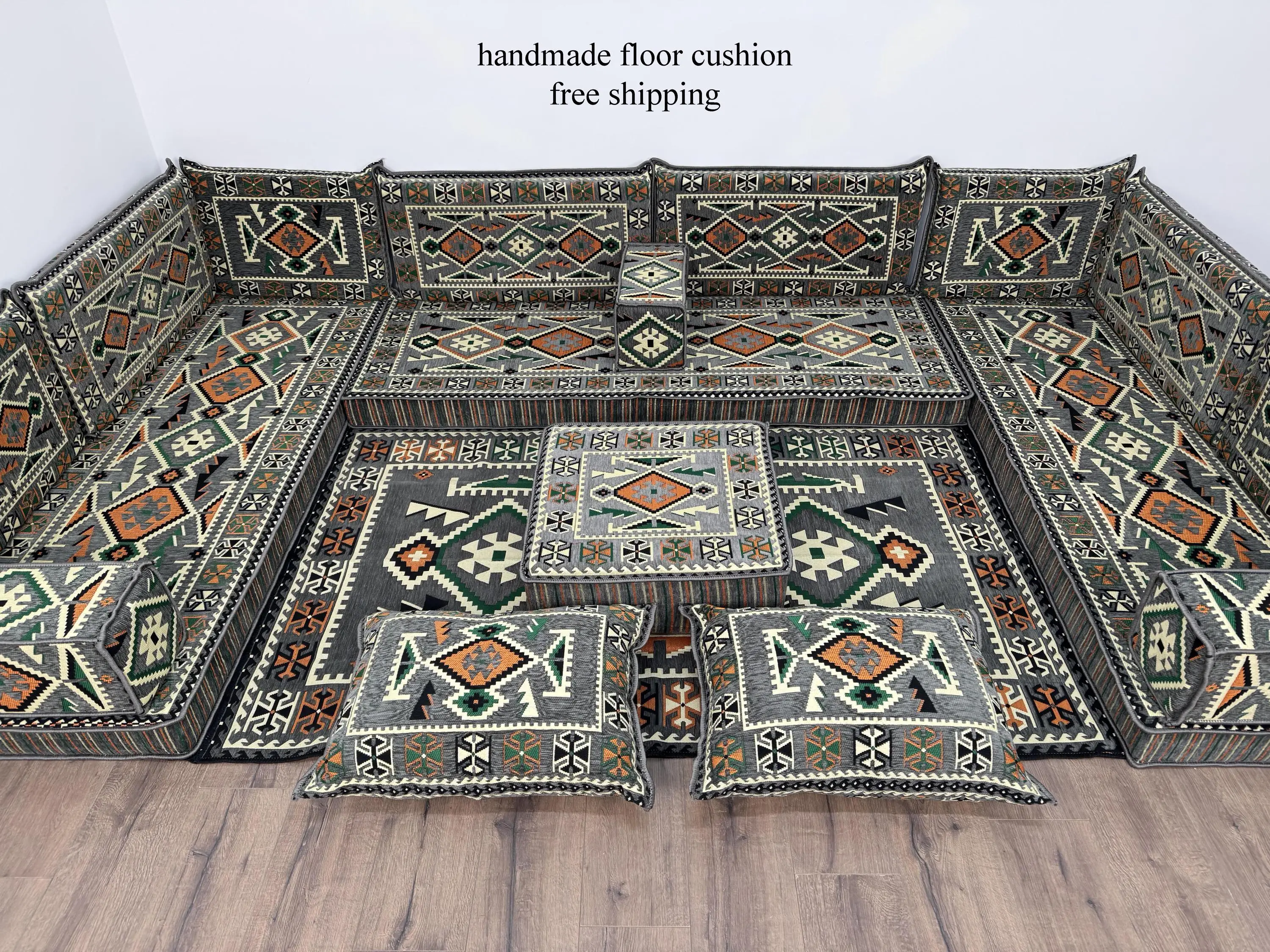 Modulares Ottoman-Sitzset, U-förmiger, vom Kelim inspirierter Ottoman - 1