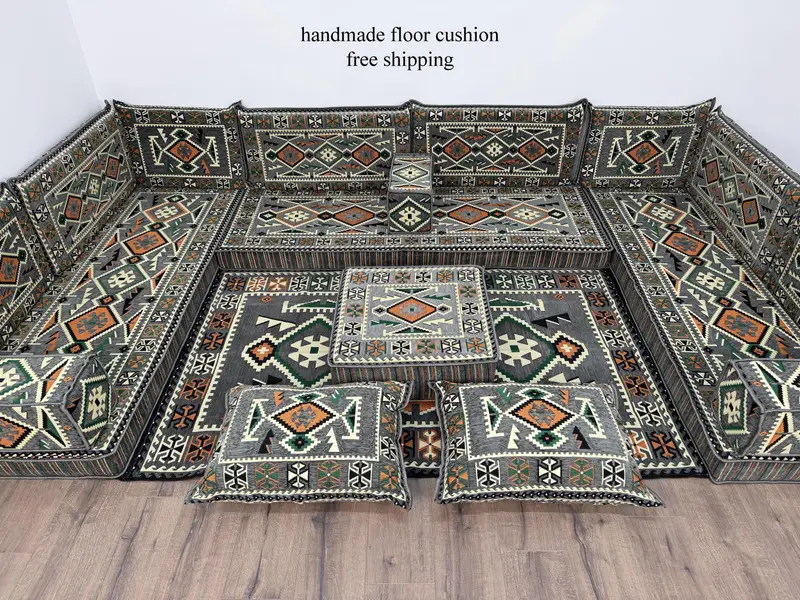 モジュール式オットマン シーティングセット、U 字型キリム風オットマン