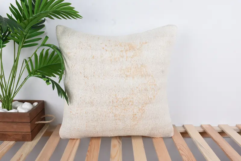 Pillow, Handwoven Cushion Cover, Turkish Pillow, Kilim Pillow Cover, Natural Cushion Cover, Turkish Kilim Pillow, 20x20 White Cushion - 1