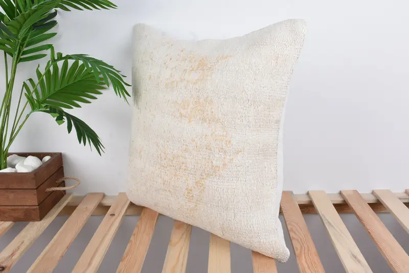 Pillow, Handwoven Cushion Cover, Turkish Pillow, Kilim Pillow Cover, Natural Cushion Cover, Turkish Kilim Pillow, 20x20 White Cushion - 5