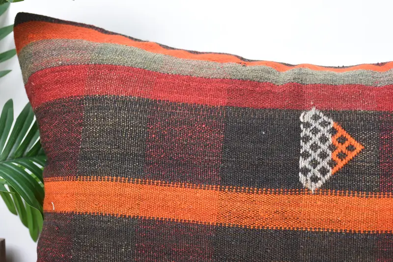 Neutral Throw Pillow Cover, Kilim Pillow Cover, Pillow Case, Turkish Pillow, 20x28 Brown Pillow Sham, Boho Pillow Sham Cover - 2