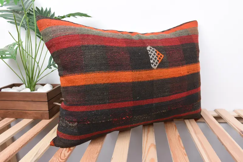 Neutral Throw Pillow Cover, Kilim Pillow Cover, Pillow Case, Turkish Pillow, 20x28 Brown Pillow Sham, Boho Pillow Sham Cover - 4