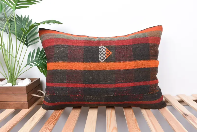 Neutral Throw Pillow Cover, Kilim Pillow Cover, Pillow Case, Turkish Pillow, 20x28 Brown Pillow Sham, Boho Pillow Sham Cover - 1