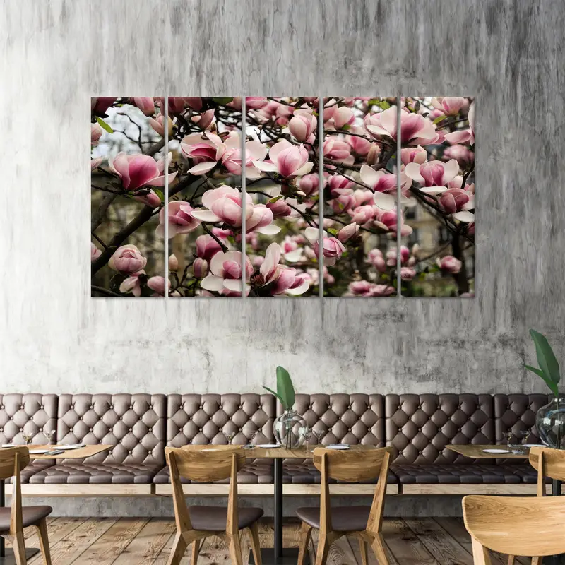 Magnolia Canvas Art, Pink Flowers Decor, Spring Landscape, Modern Art Decor, Pink Canvas Art, Trendy Canvas Decor, Wall Hanging  Art - 4